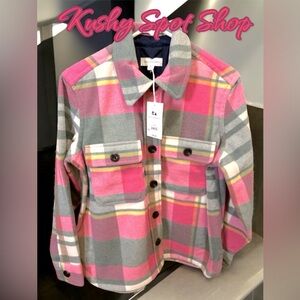 NWT FREE ASSEMBLY PINK/GREY PLAID WOOL/Poly Shacket Heavy 🩷🩶🧥💖✨